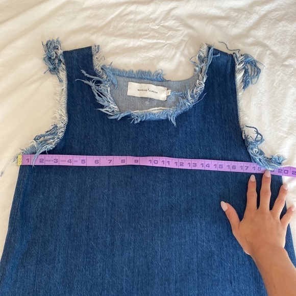 Marques Almeida Asymmetrical Hem Dark Was Denim Mini Shift Sleeveless Dress - Picture 11 of 12